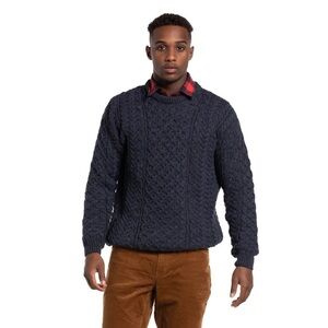 RUE ST-PATRICK • Worsted Wool Crewneck Sweater In Midnight Blue fisherman cable
